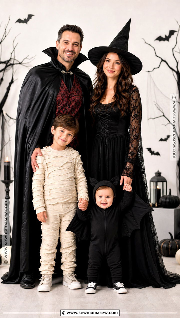 Classic Monster Family Costume With Bat Baby - 30 Family Of 4 Halloween Costumes With for Babies