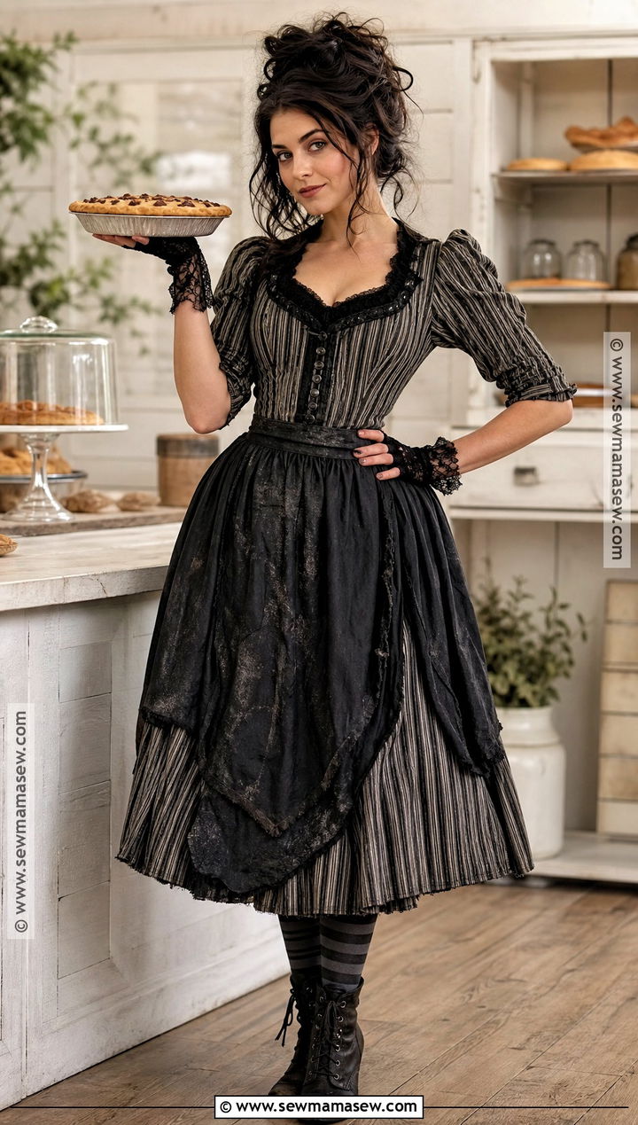 Classic Mrs Lovett Costume With Striped Dress - 30 mrs lovett costume ideas