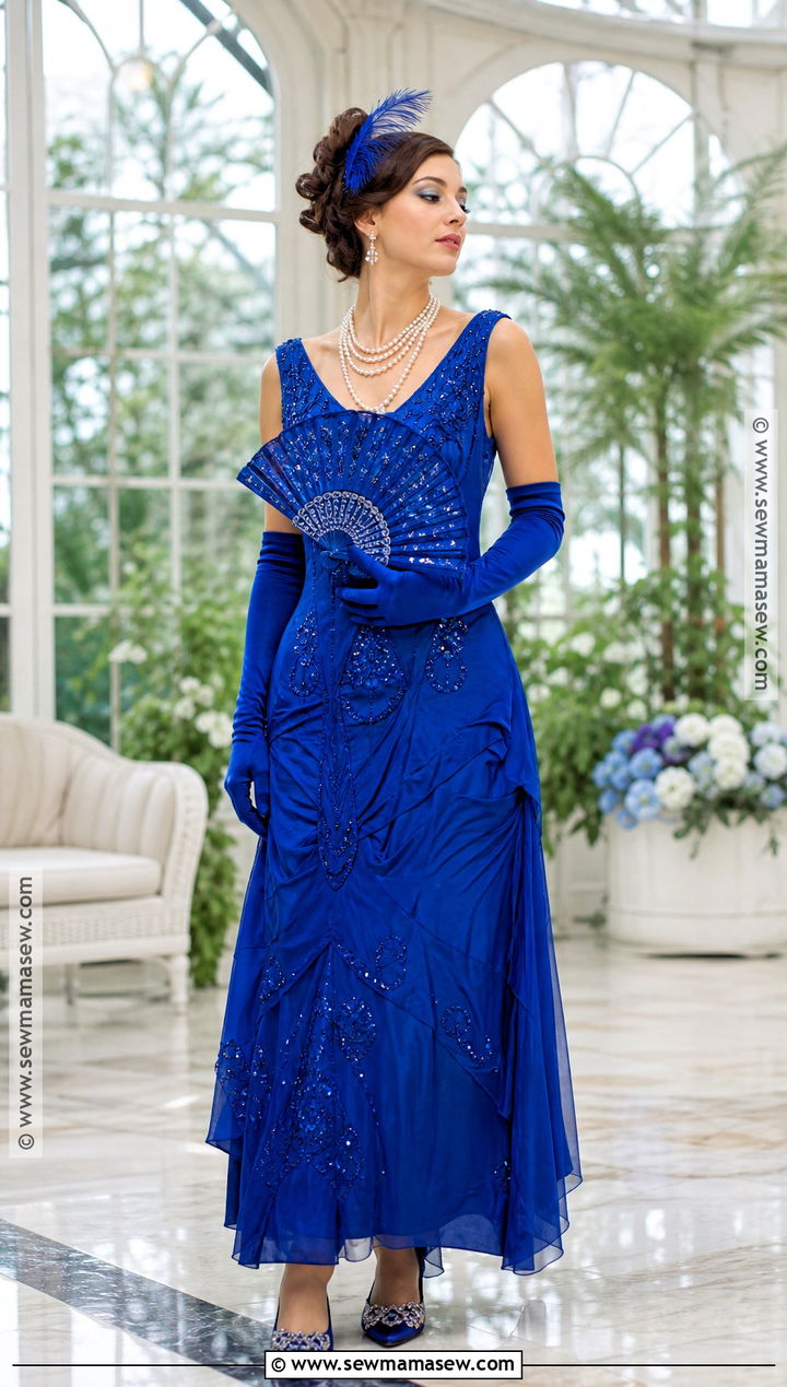 Classic Mrs Peacock Blue Gown Costume - 30 clue character costumes
