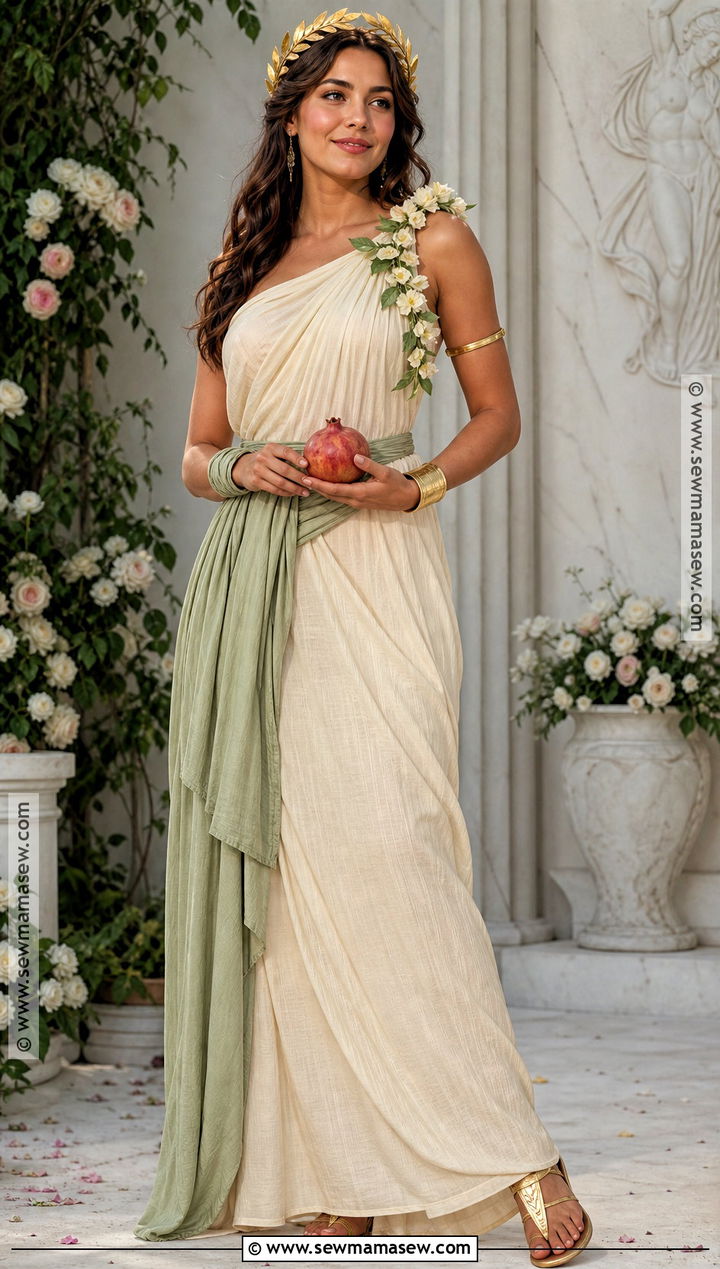 Classic Persephone Costume With Floral Toga - 40 Persephone Costume Ideas