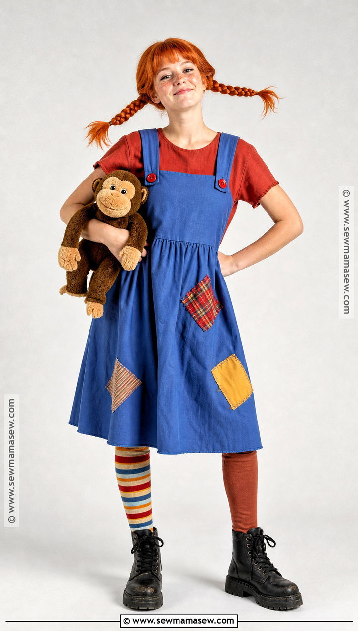Classic Pippi Longstocking Costume With Blue Pinafore - 35 pippi longstocking costume ideas