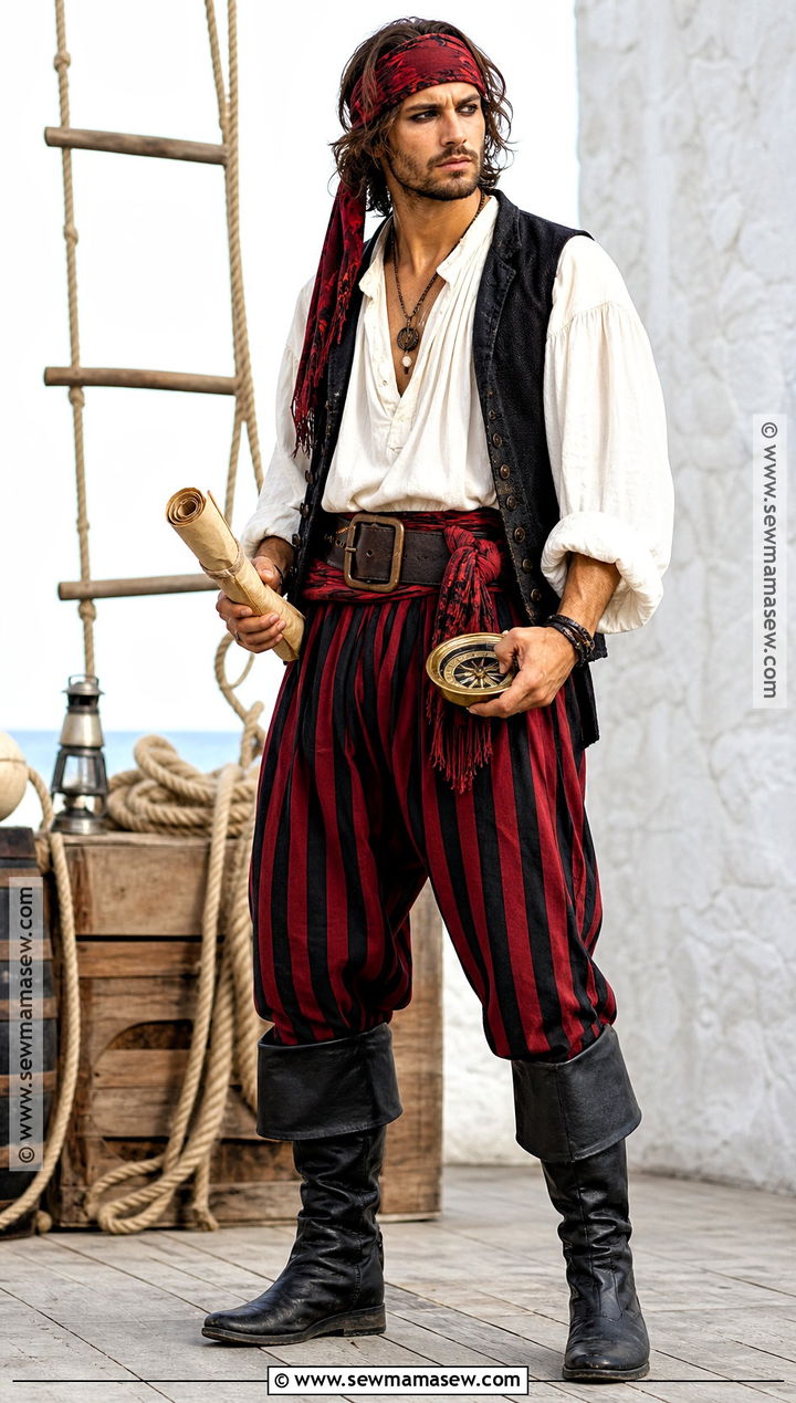Classic Pirate Costume With Striped Pants - 35 halloween costumes one person