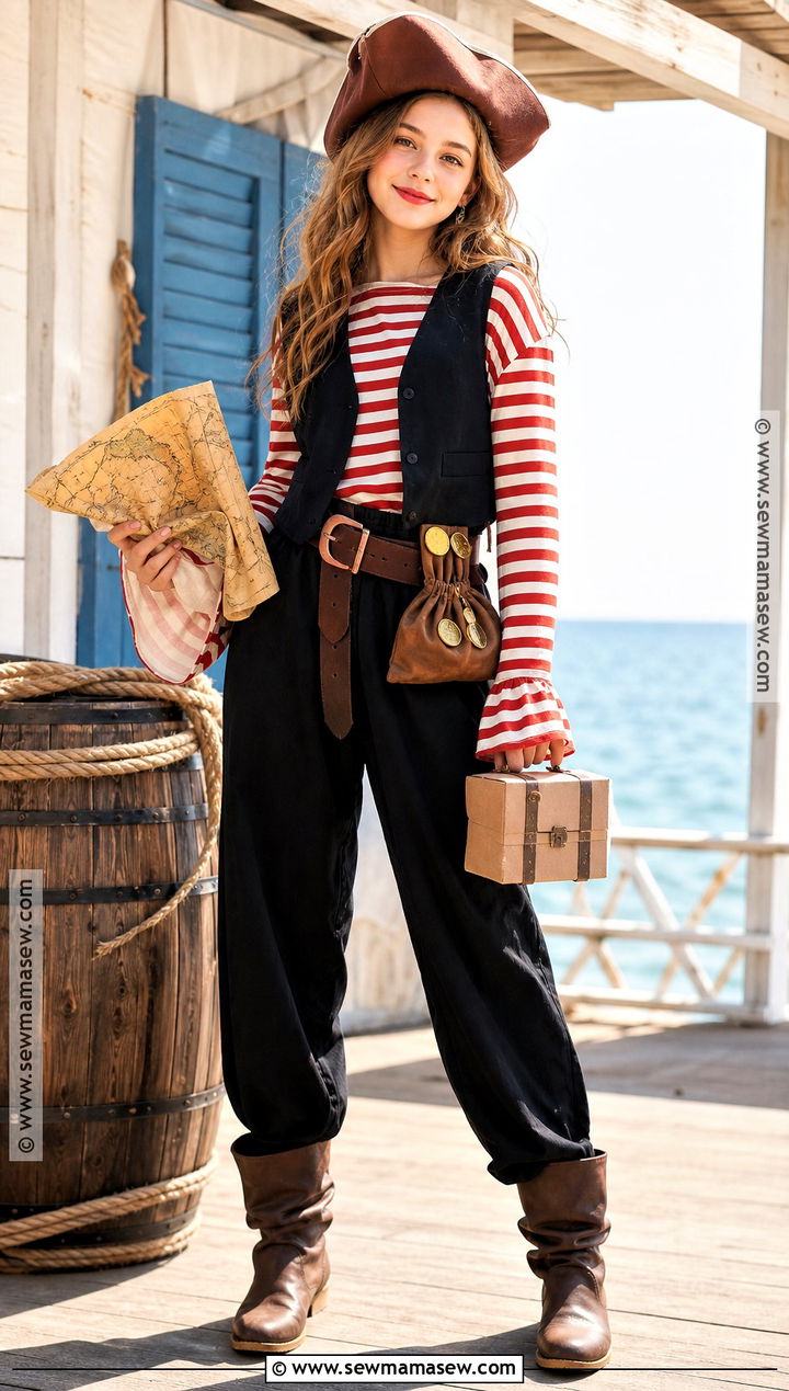 Classic Pirate Costume With Striped Shirt - 35 teen girl halloween costumes