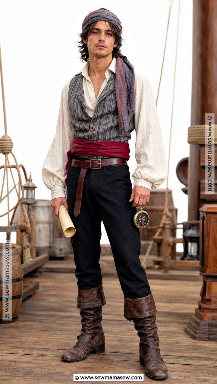 Classic Pirate Costume With Striped Shirt - 45 Halloween Costumes for Men