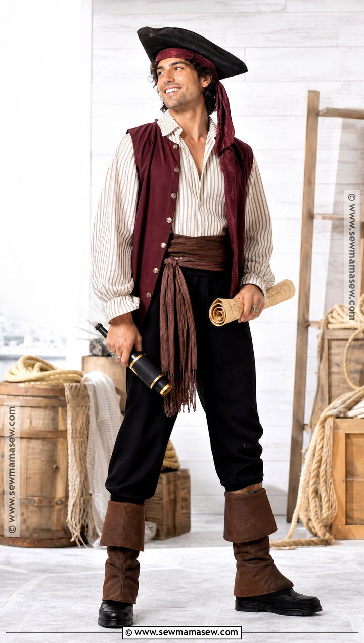 Classic Pirate Costume With Striped Shirt - 45 mens halloween costumes