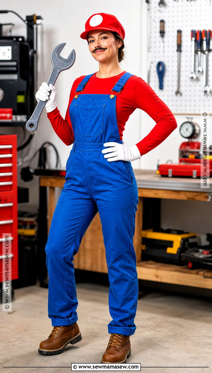Classic Plumber Costume With Red Cap - 30 Masc Halloween Costumes for Women