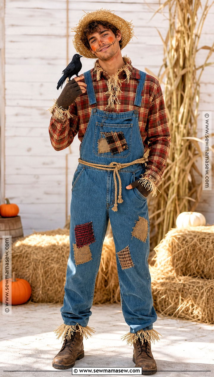 Classic Scarecrow Costume With Overalls - 45 Halloween Costumes for Men