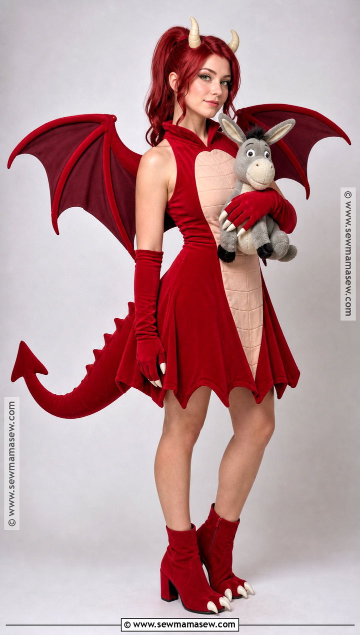 Classic Shrek Dragon Costume With Red Dress - 35 shrek dragon costume ideas