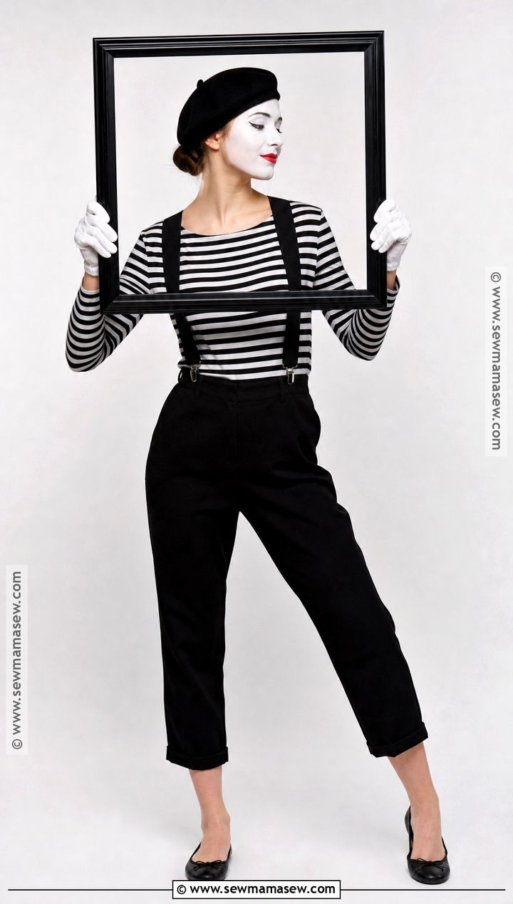 Classic Striped Mime Costume With Black Pants - 30 Mime Costume Ideas for Women