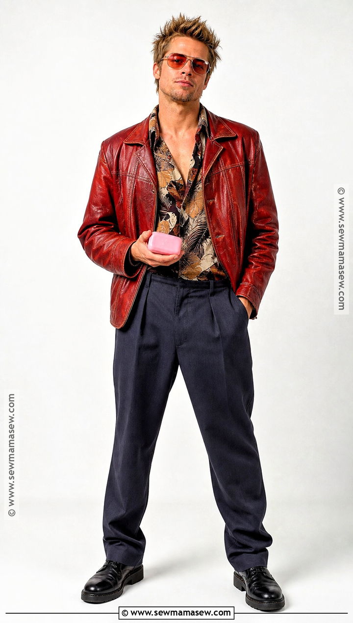 Classic Tyler Durden Costume With Red Leather Jacket - 40 tyler durden costume ideas