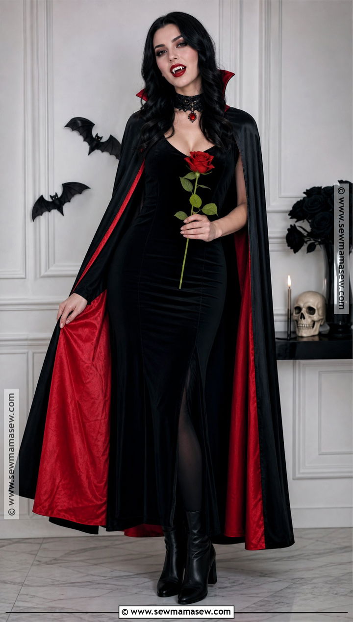 Classic Vampire Costume With Black Cape - 30 Halloween Vampire Costumes for Women