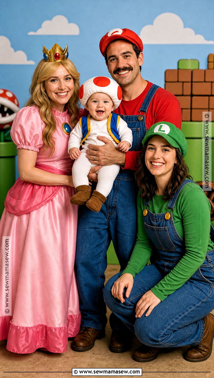 Classic Video Game Family Costume With Baby Mushroom - 40 family costumes with for babies