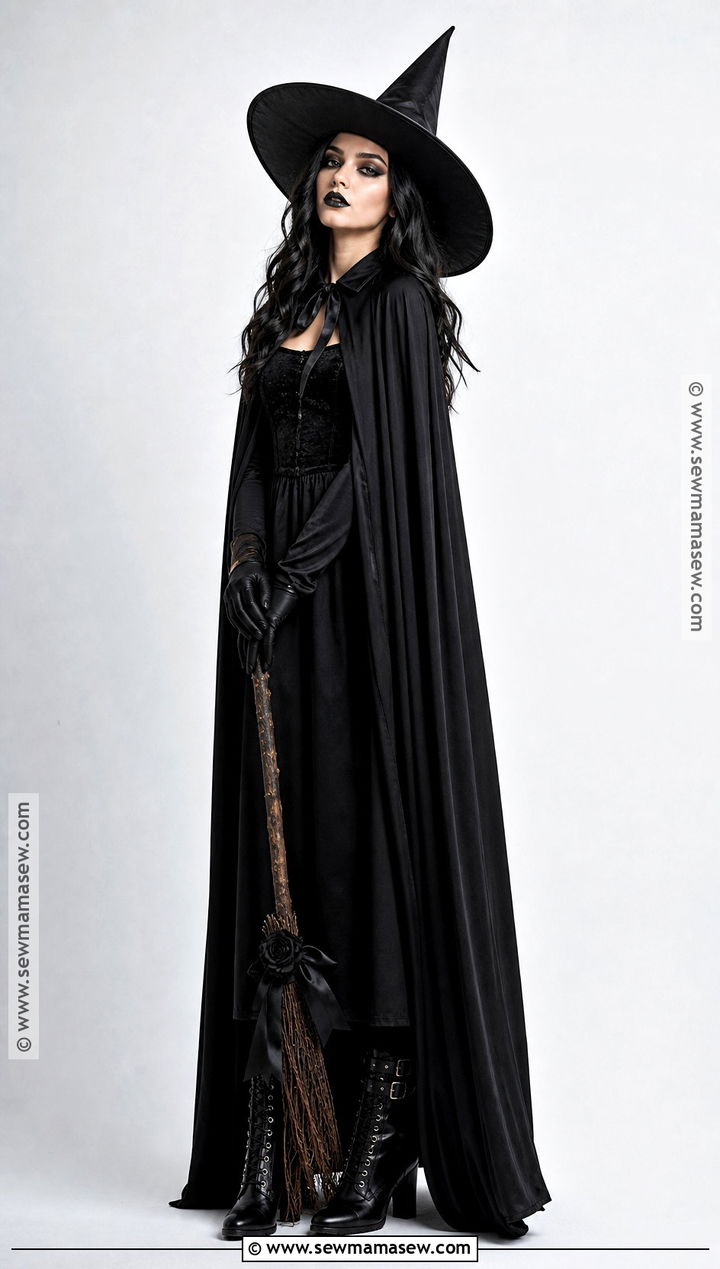 Classic Witch Costume With Black Cape - 35 all black costume ideas