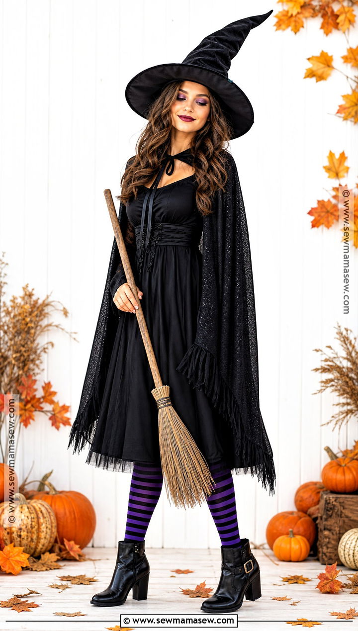Classic Witch Costume With Black Dress - 35 quick halloween costumes last minute