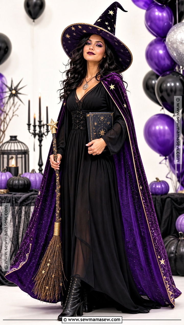 Classic Witch Costume With Black Dress - 40 halloween costumes black hair