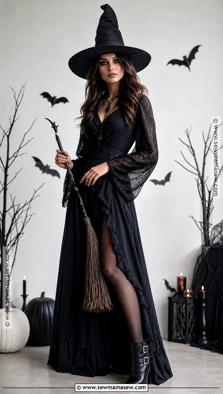 Classic Witch Costume With Black Maxi Dress - 30 All Black Halloween Costume Ideas for Women