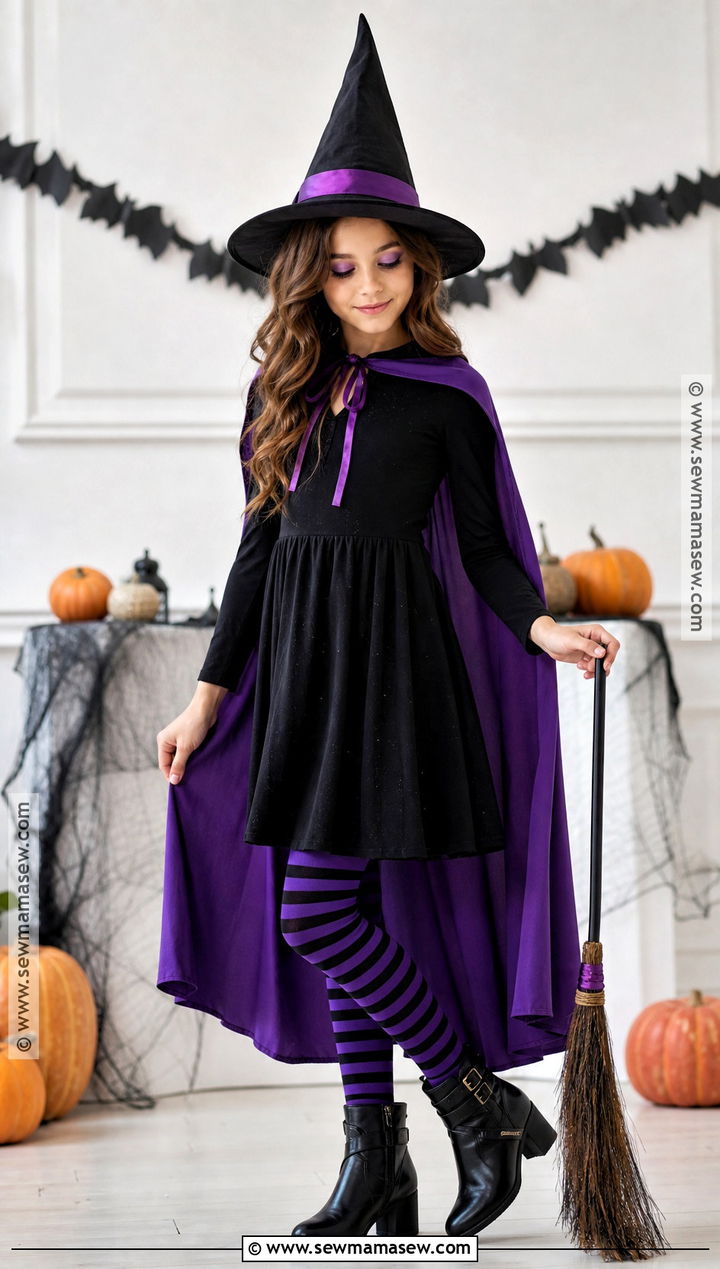Classic Witch Costume With Purple Cape - 30 costume ideas for girls