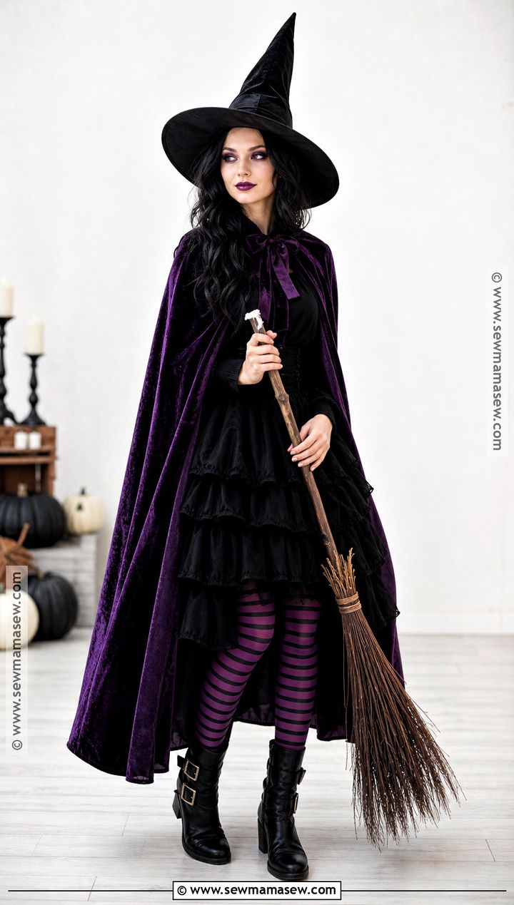 Classic Witch Costume With Purple Cape - 30 Single Person Halloween Costume Ideas