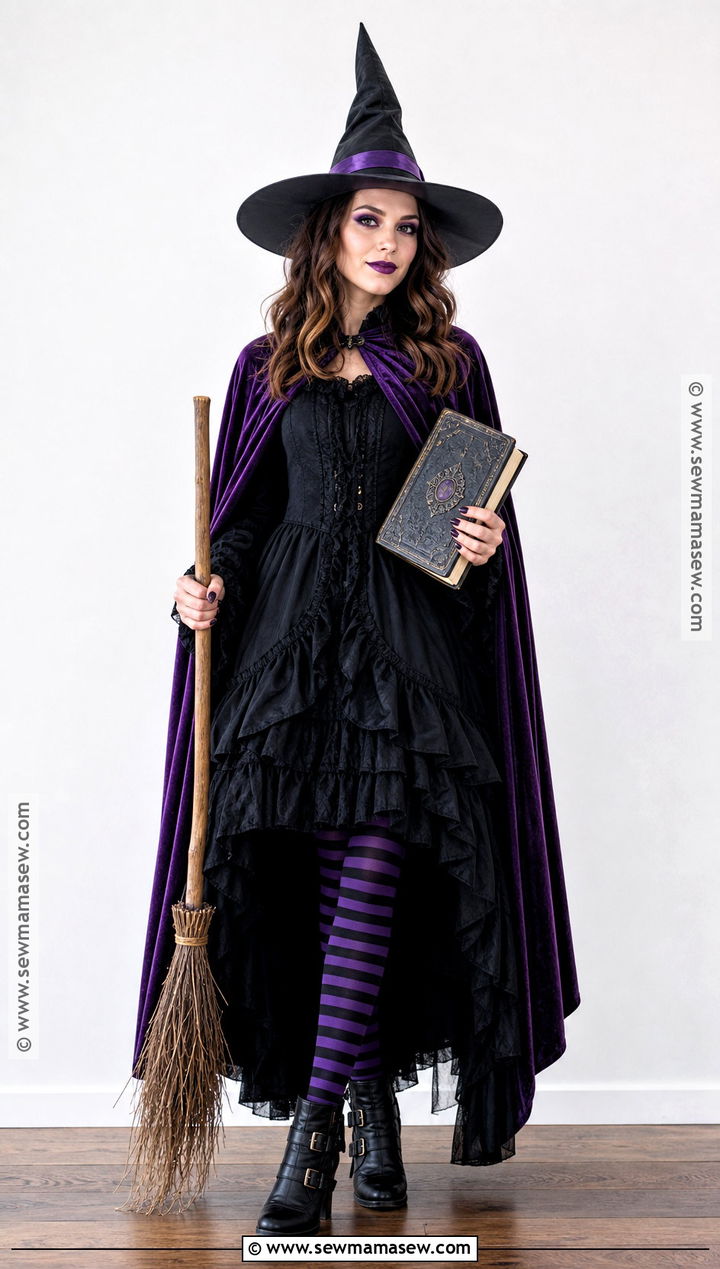 Classic Witch Costume With Purple Cape - 35 Iconic Solo Halloween Costumes