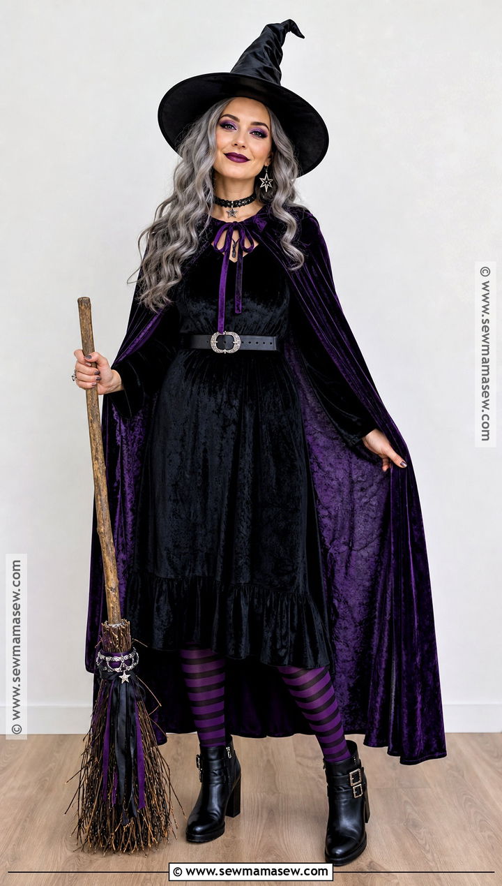 Classic Witch Costume With Purple Cape - 30 Costume Ideas For Halloween