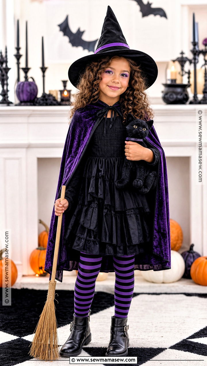 Classic Witch Costume With Purple Cape - 40 girls halloween costumes