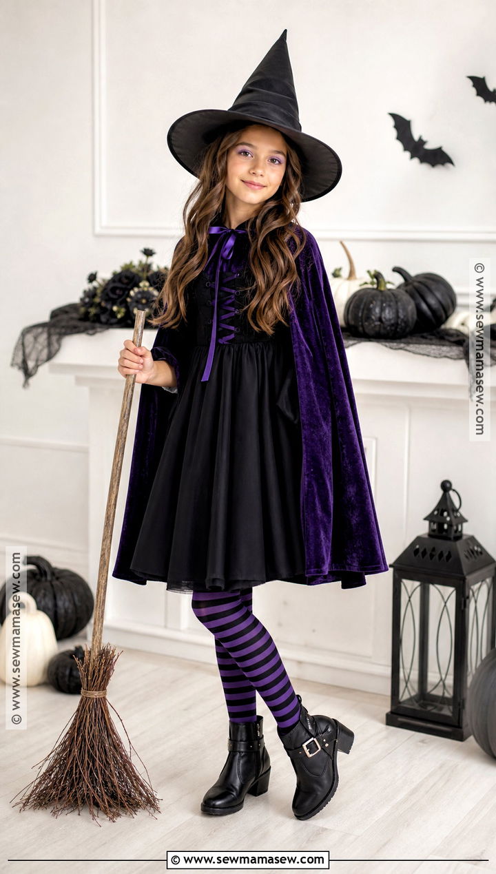 Classic Witch Costume With Purple Cape - 40 halloween costume ideas for girls