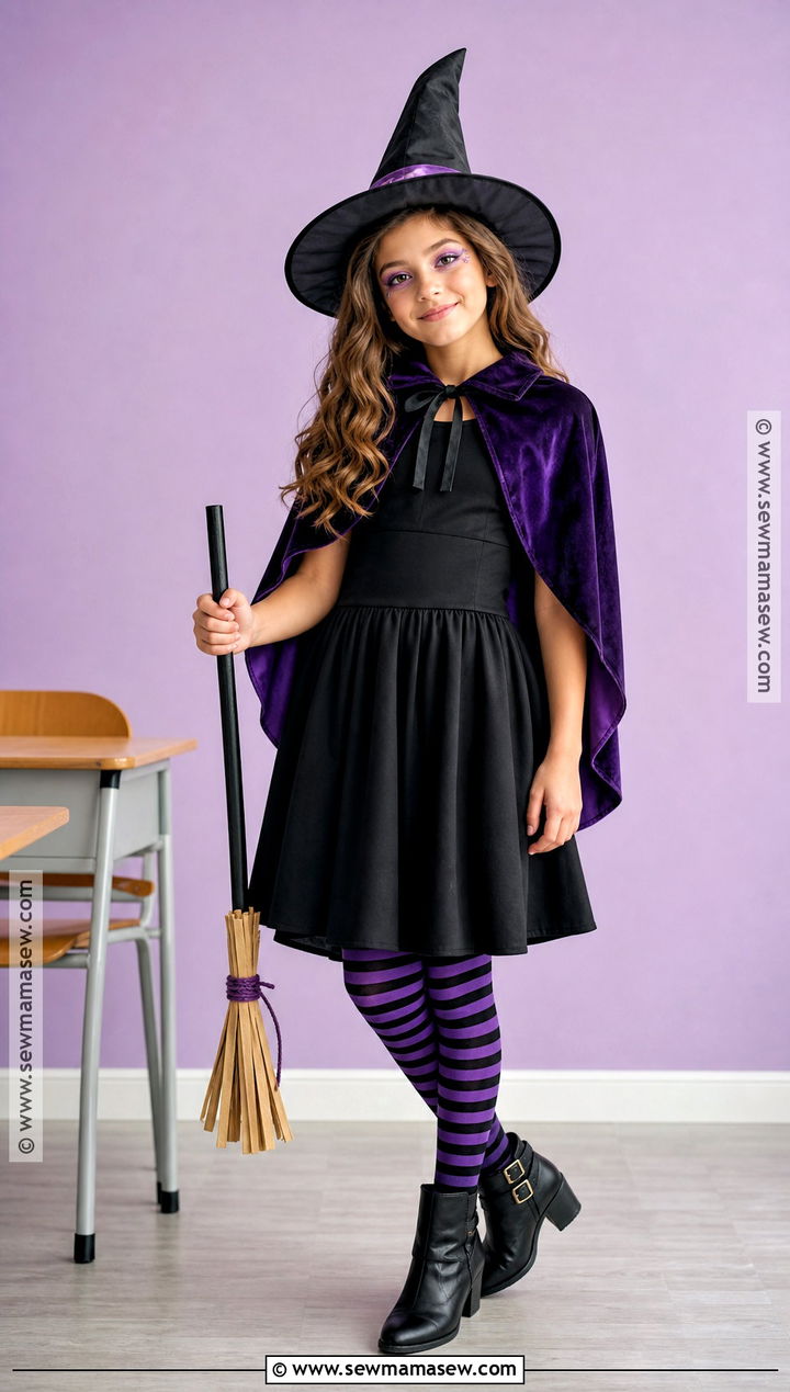 Classic Witch Costume With Purple Cape - 40 school halloween costumes