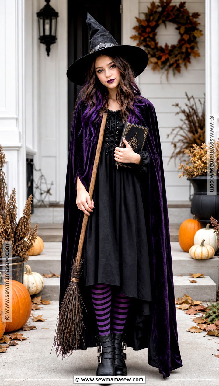 Classic Witch Costume With Purple Cape - 40 teen halloween costumes
