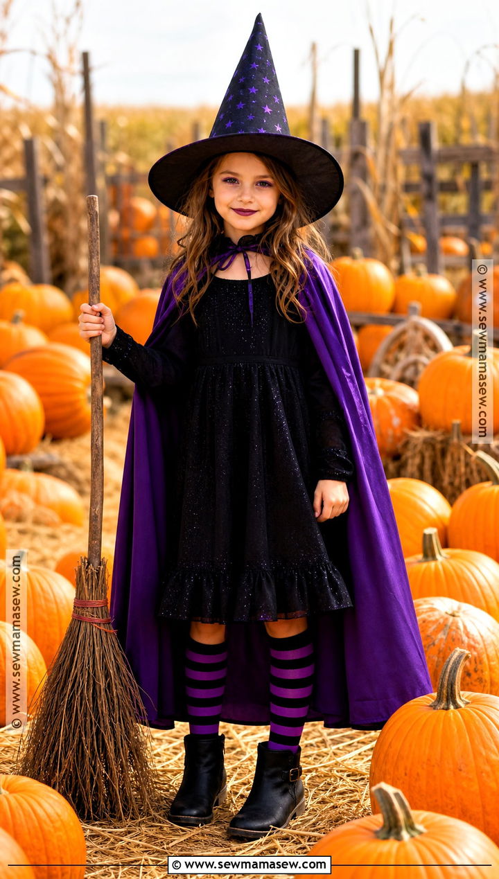 Classic Witch Costume With Purple Cape - 45 kids halloween costumes