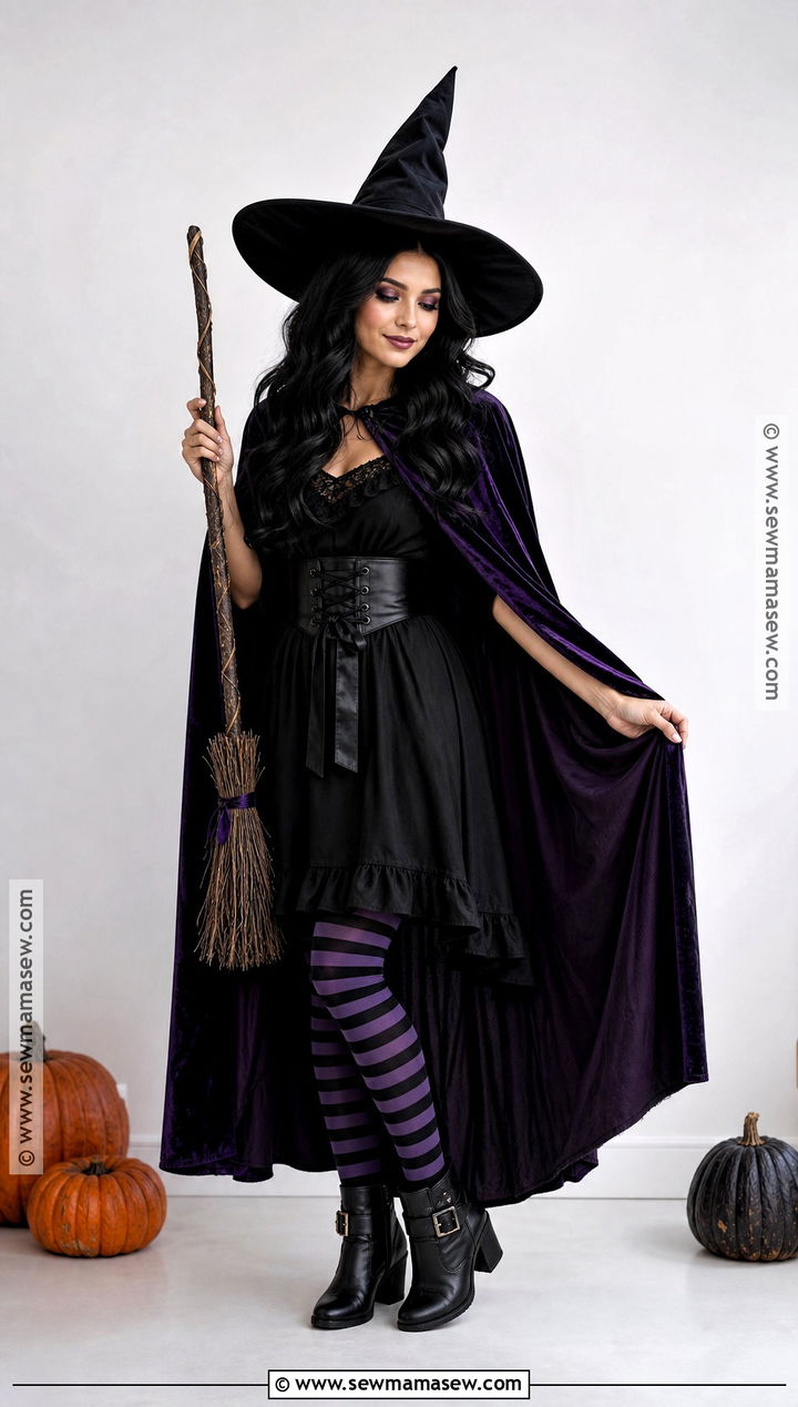Classic Witch Costume With Purple Cape - 50 costume ideas