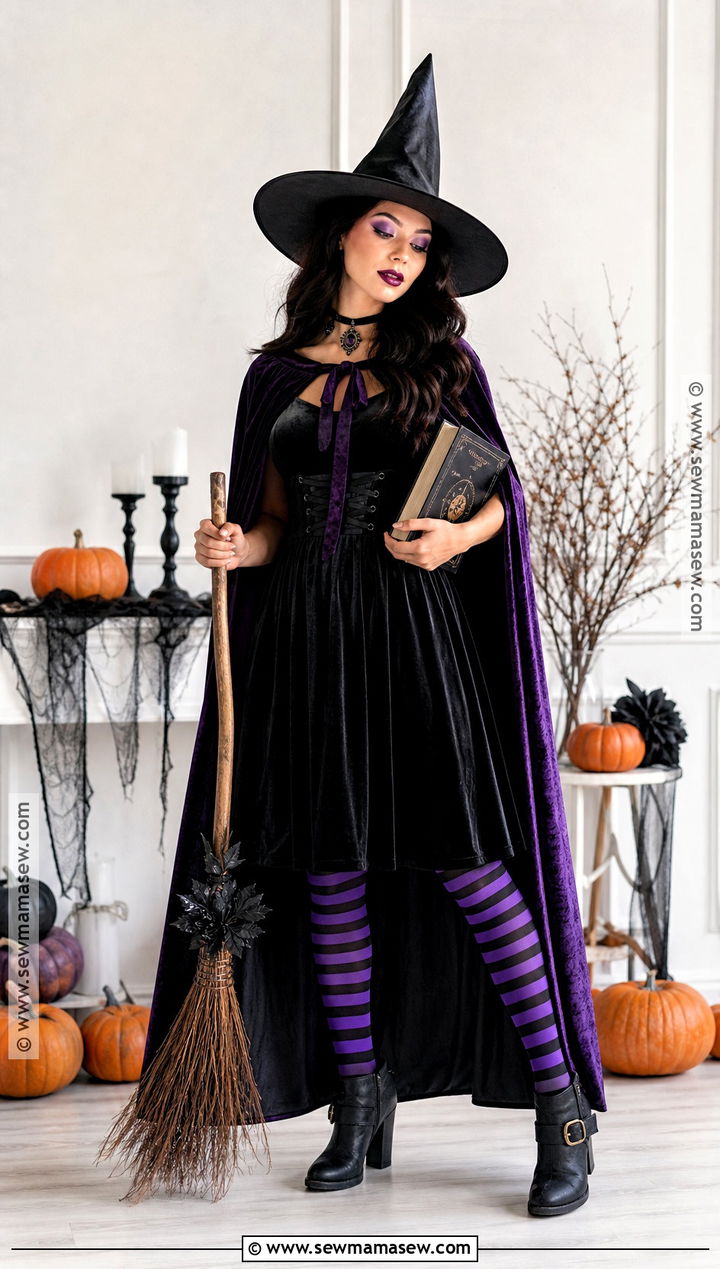 Classic Witch Costume With Purple Cape - 50 halloween costume ideas
