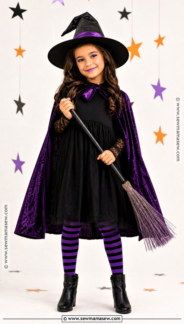 Classic Witch Costume With Purple Cape - 30 costumes for kids