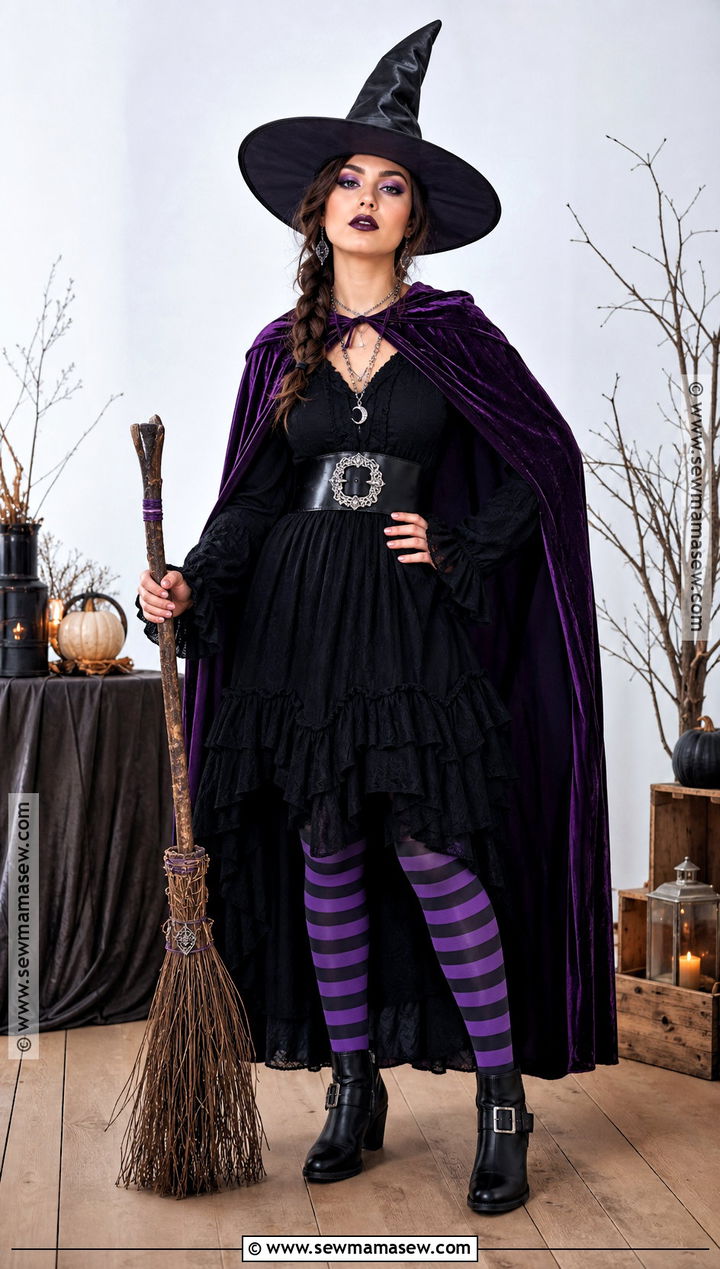 Classic Witch Costume With Purple Cape - 30 halloween costume party ideas