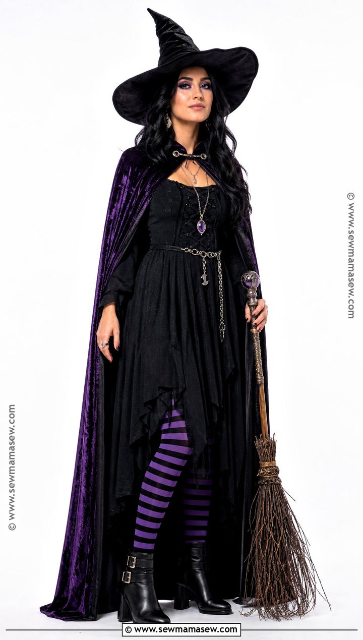 Classic Witch Costume With Purple Cape - 30 Halloween Dress Up Ideas