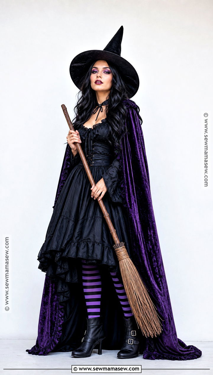 Classic Witch Costume With Purple Cape - 30 costume for halloween ideas