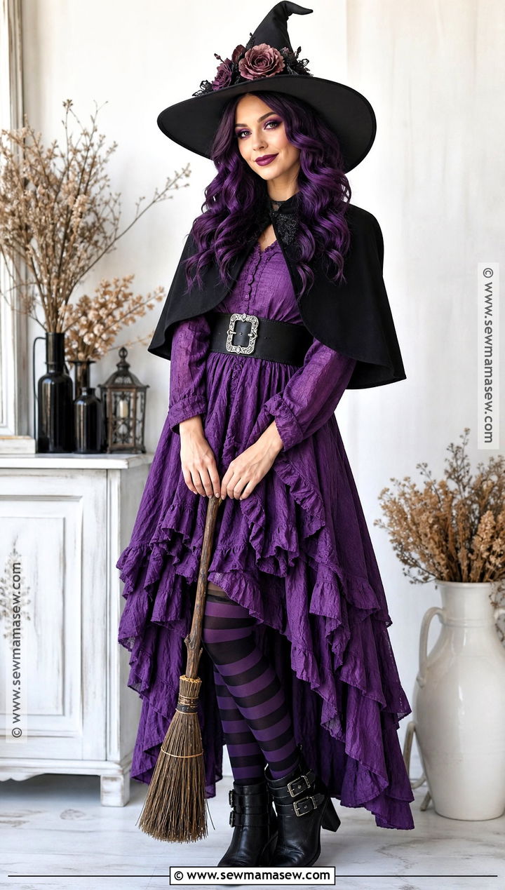 Classic Witch Costume With Purple Dress - 30 Halloween Costumes Solo for Women