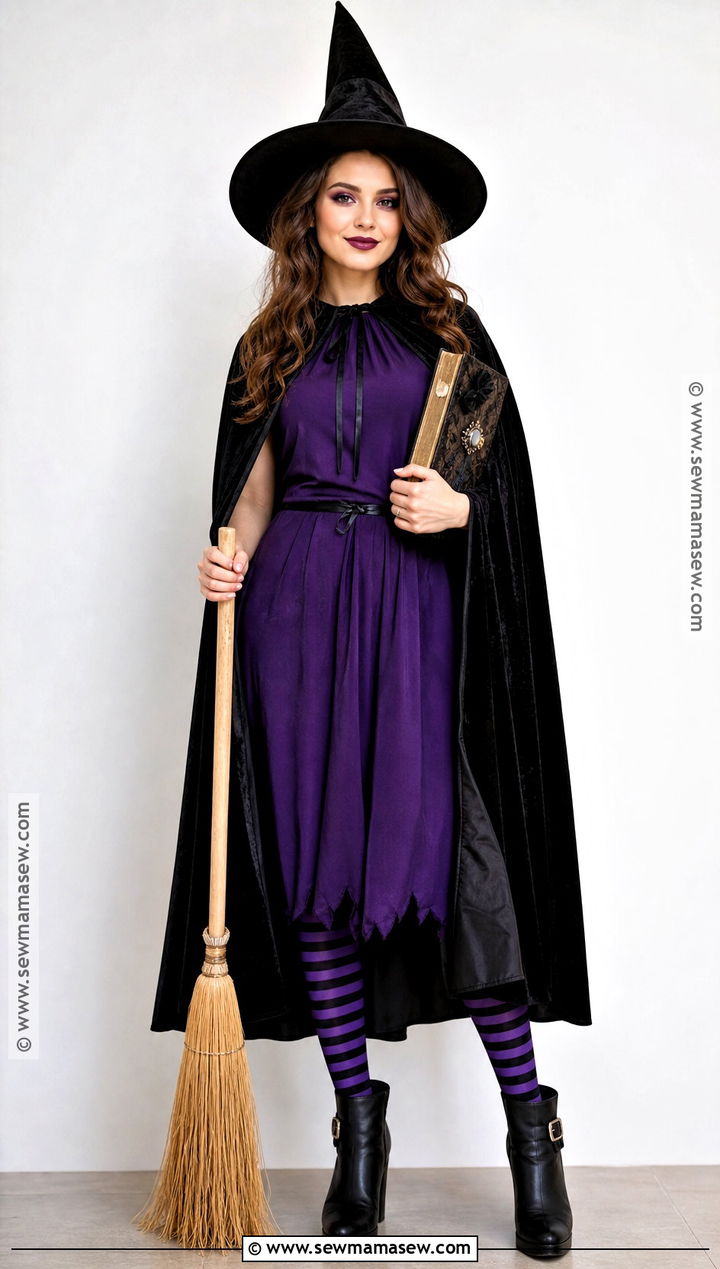 Classic Witch Costume With Purple Dress - 30 Grown Ups Costume Ideas