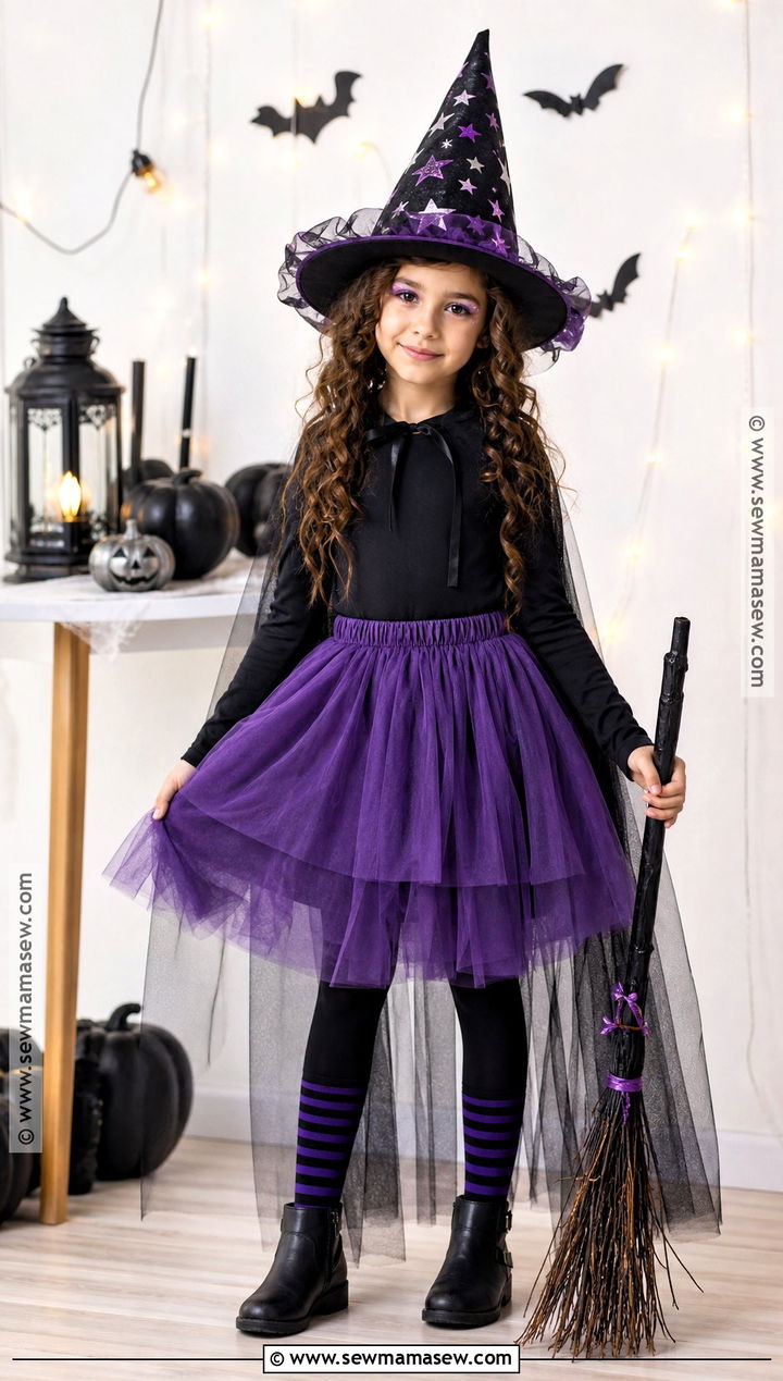 Classic Witch Costume With Purple Tutu - 30 Cute Girl Halloween Costumes