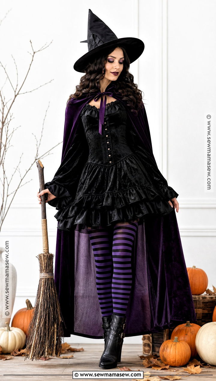 Classic Witch Costume With Purple Velvet Cape - 35 spooky halloween costumes