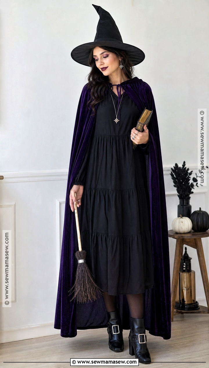 Classic Witch Costume With Purple Velvet Cape - 30 halloween costumes modest