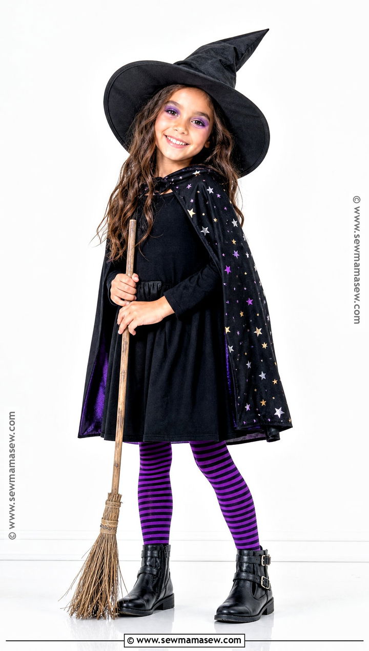 Classic Witch Costume With Striped Tights - 40 kids costumes