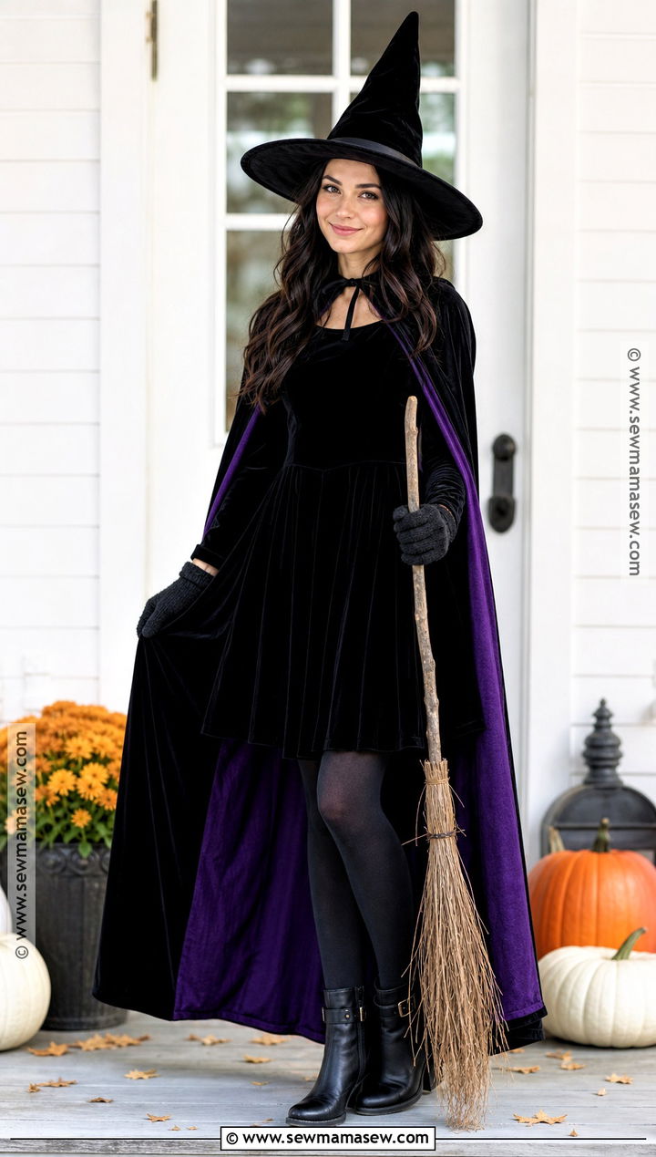 Classic Witch Costume With Velvet Cape - 40 warm halloween costumes