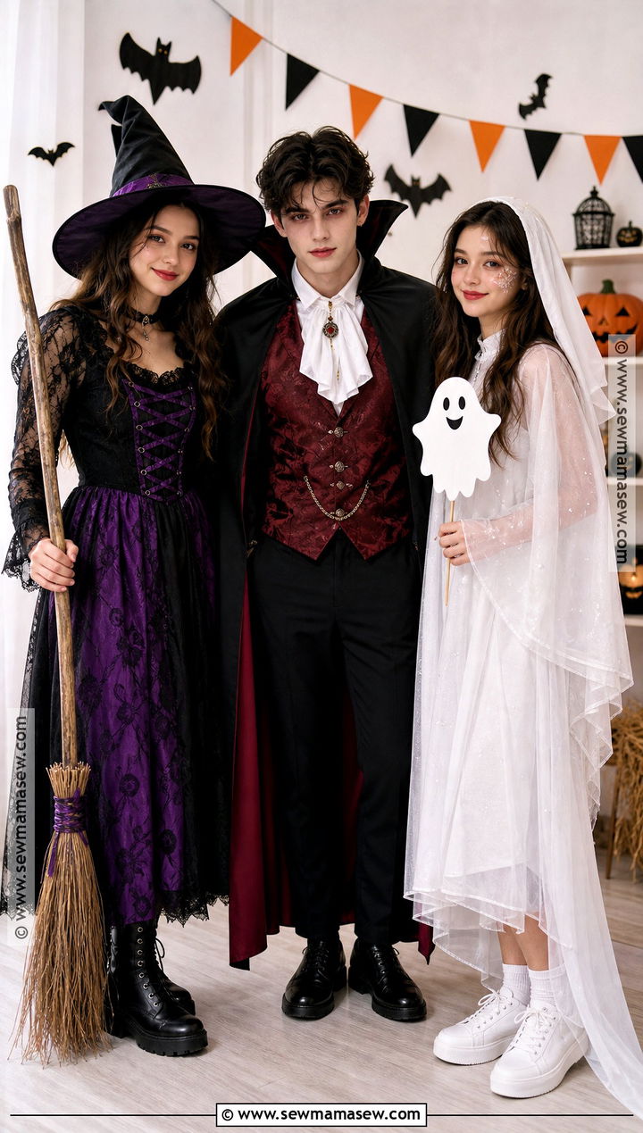 Classic Witch Vampire And Ghost Trio Costume - 30 Easy Trio Halloween Costumes