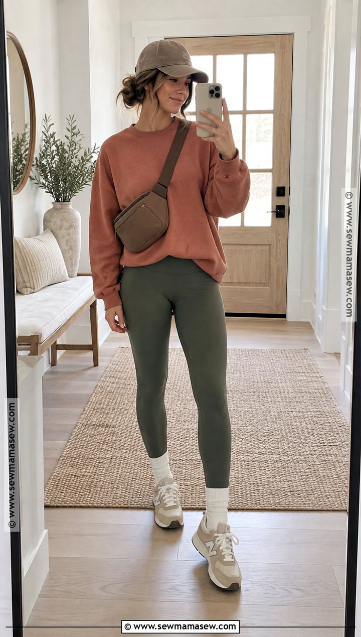 Clay Sweatshirt And Olive Leggings Outfit - 25 earthy fall outfits