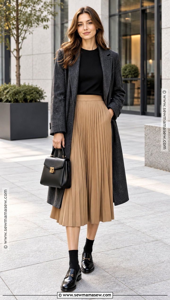 Clean Girl Autumn Outfit With a Pleated Skirt and Loafers - 20 clean girl autumn outfit ideas