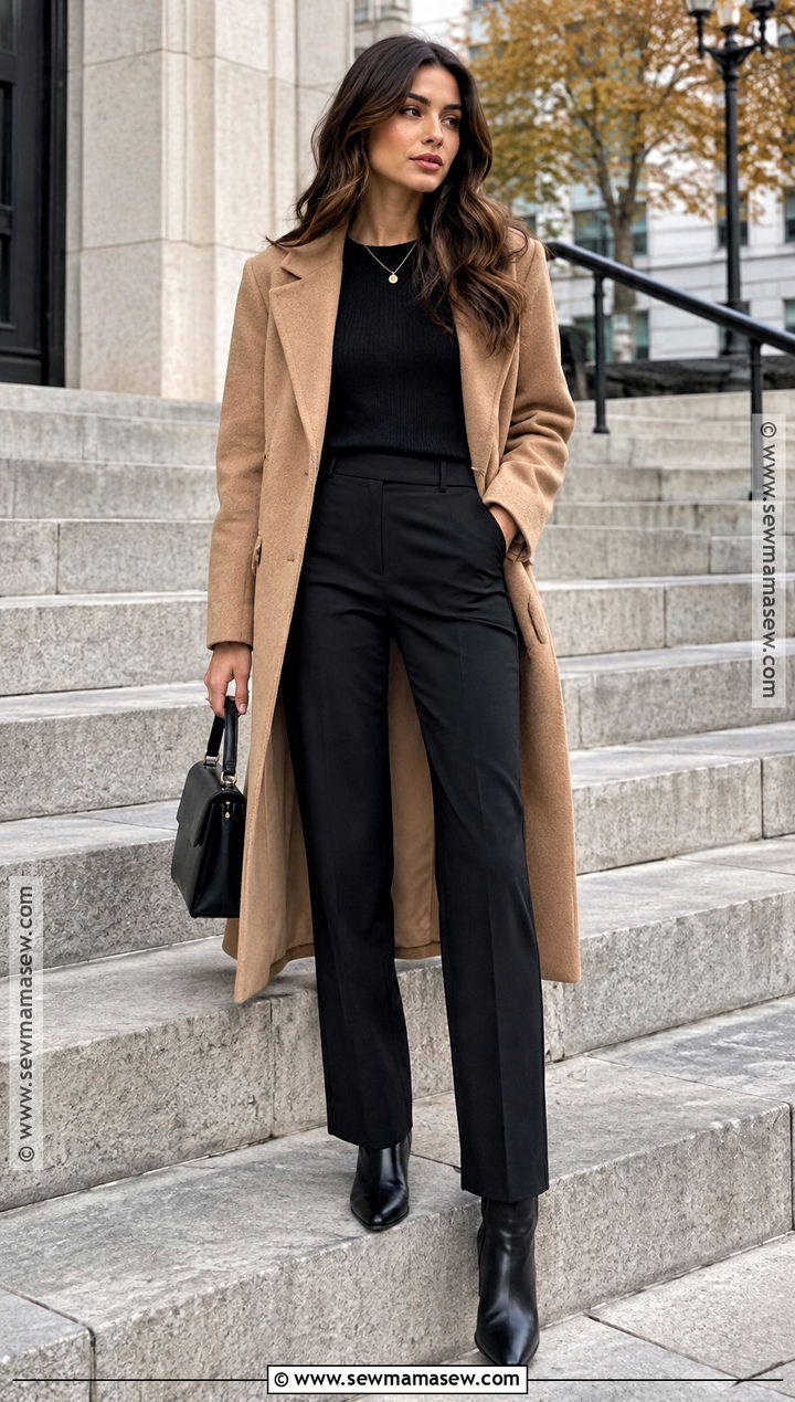 Clean Girl Autumn Outfit With a Wool Coat and Monochrome Basics - 20 clean girl autumn outfit ideas