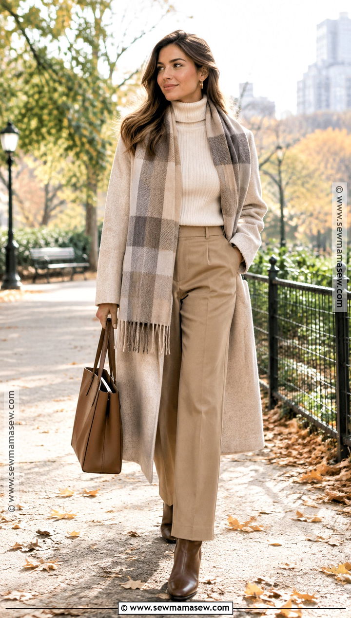 Clean Girl Autumn Outfit With an Oversized Scarf and Neutral Layers - 20 clean girl autumn outfit ideas