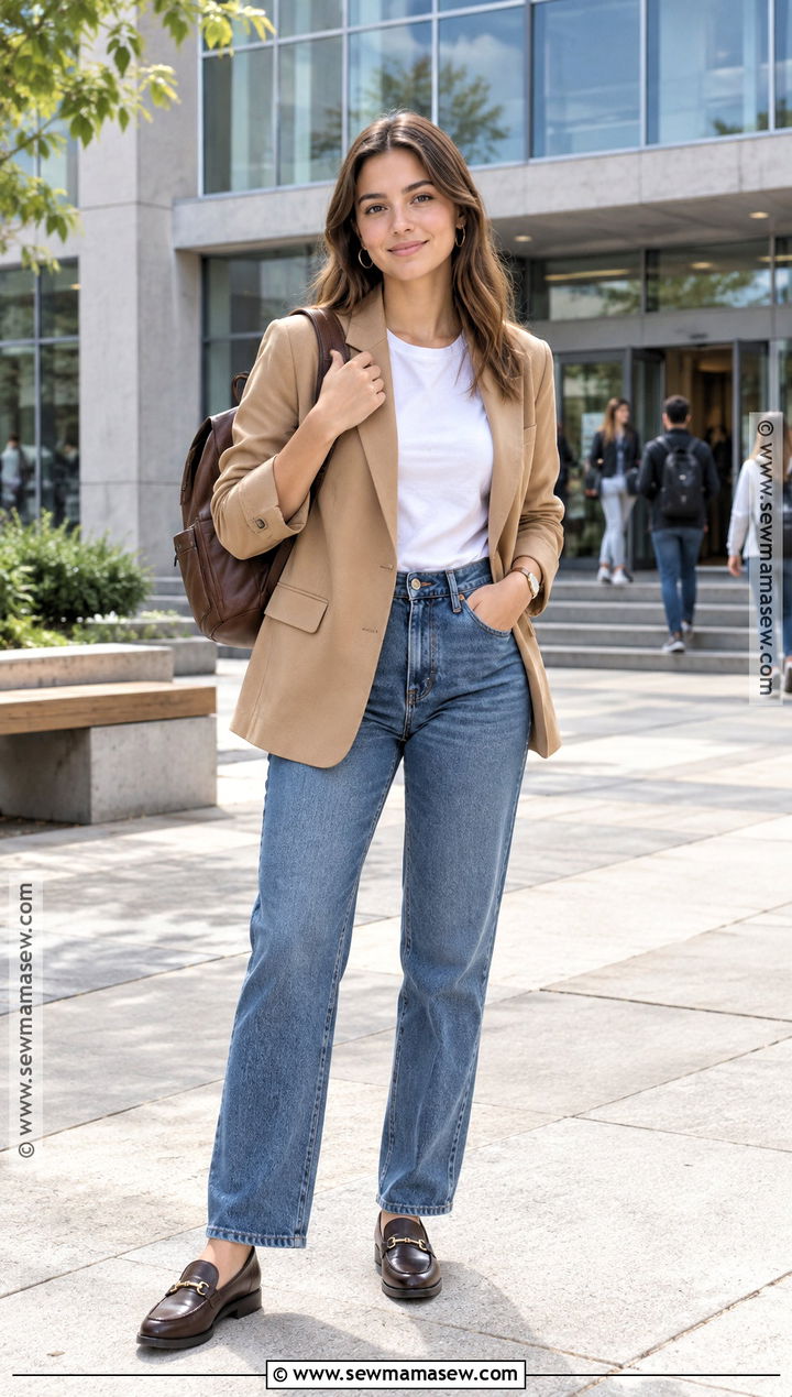 Clean Girl Blazer And Relaxed Jeans Outfit - 15 back to school clean girl outfits