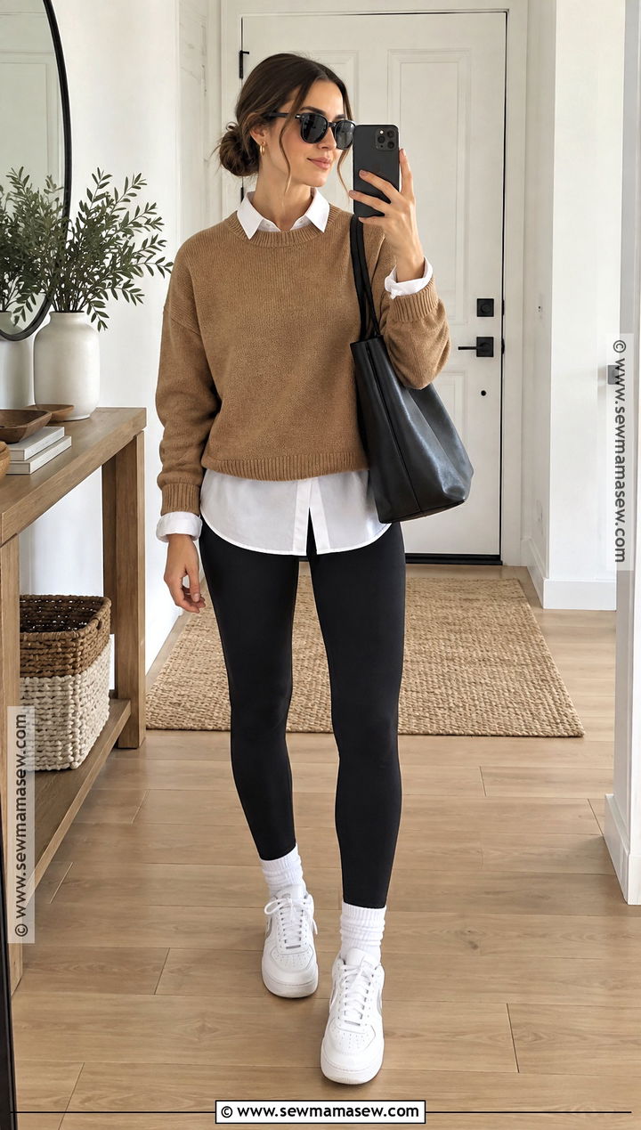 Clean Girl Button Down And Leggings Outfit - 15 fall outfits clean girl aesthetic