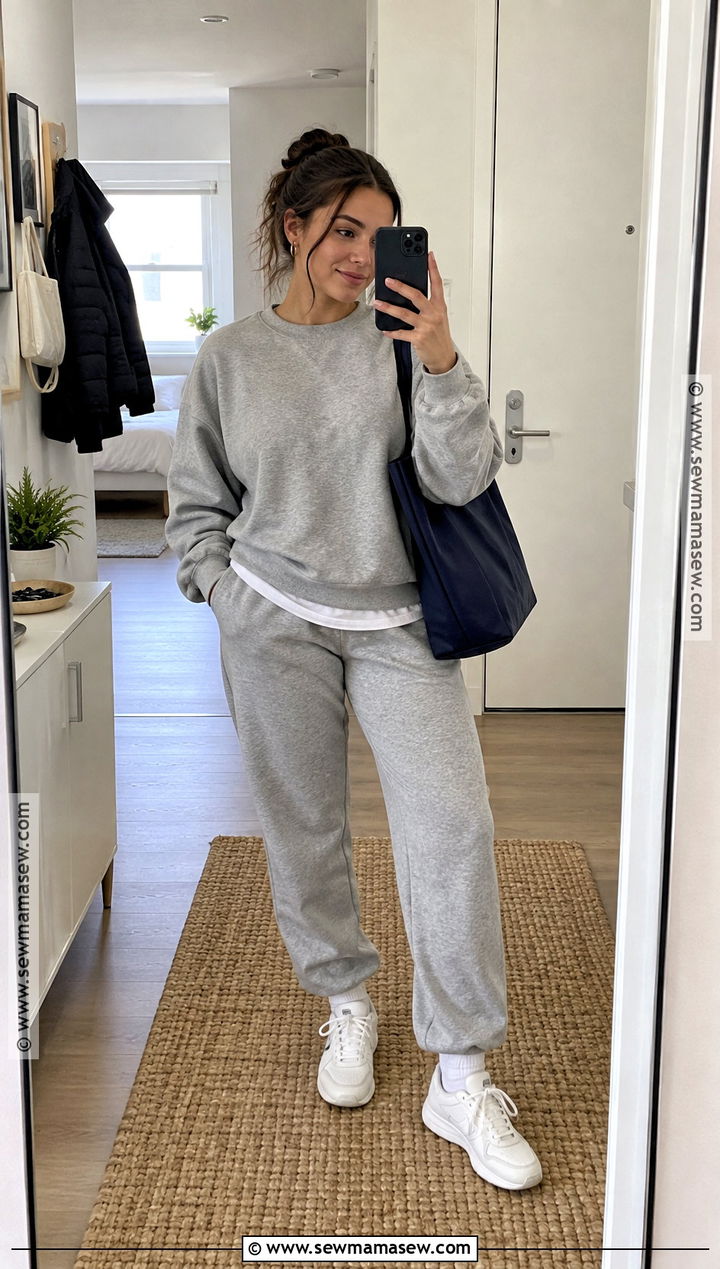 Clean Girl Matching Sweatshirt And Sweatpants Outfit - 15 back to school clean girl outfits